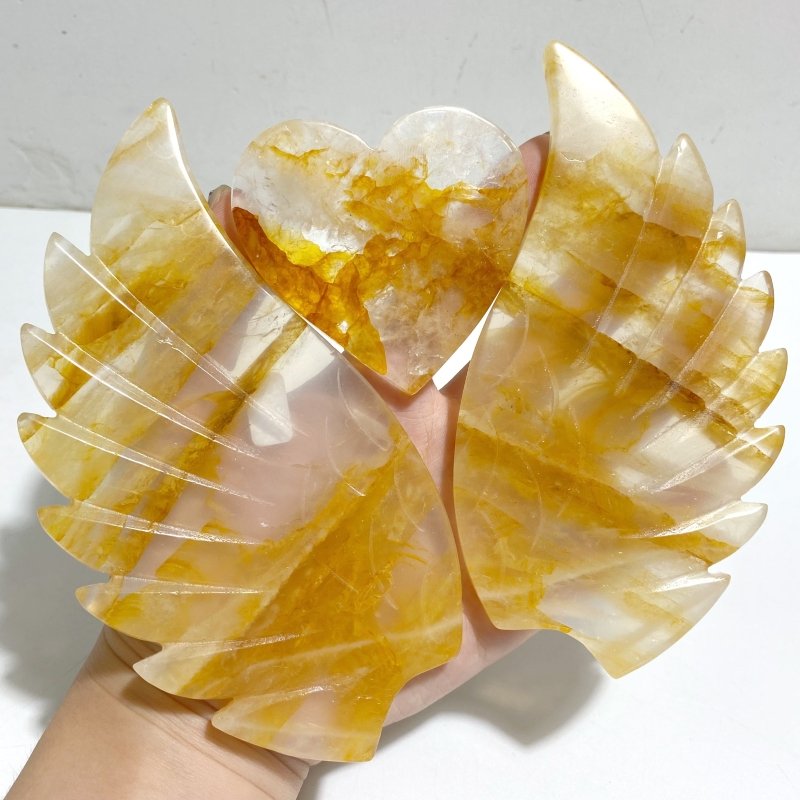 Golden Hematoid Quartz Heart Wing Carving With Stand Fire Quartz -Wholesale Crystals