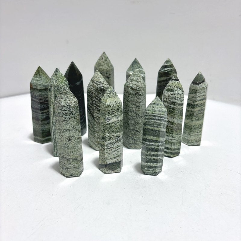 Green Zebra Stone Point Tower Wholesale - Wholesale Crystals