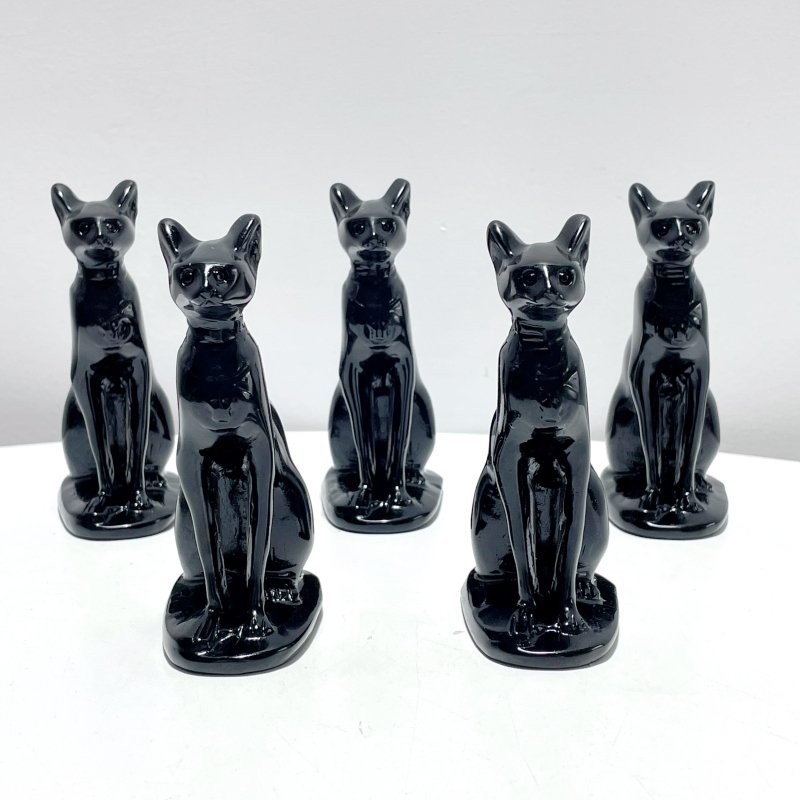 Large 4inch Black Obsidian Sphynx Cat Carving Wholesale - Wholesale Crystals