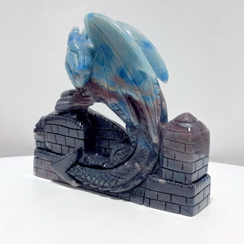 Large Beautiful Trolleite Flying Dragon With Castle Carving - Wholesale Crystals