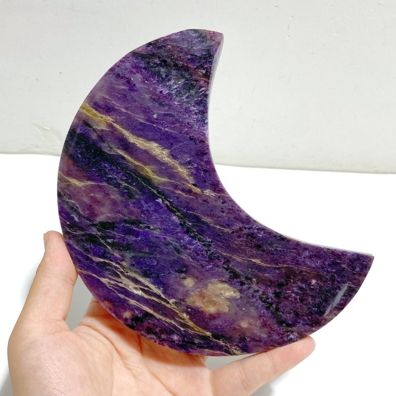 Large Charoite Moon Carving With Stand -Wholesale Crystals