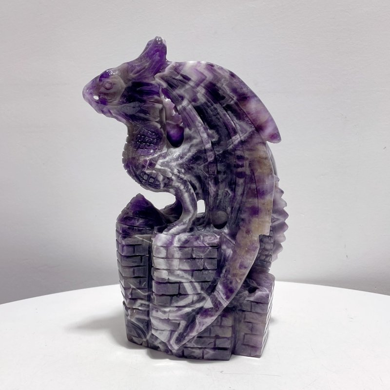 Large Chevron Amethyst Dragon With Castle Carving - Wholesale Crystals