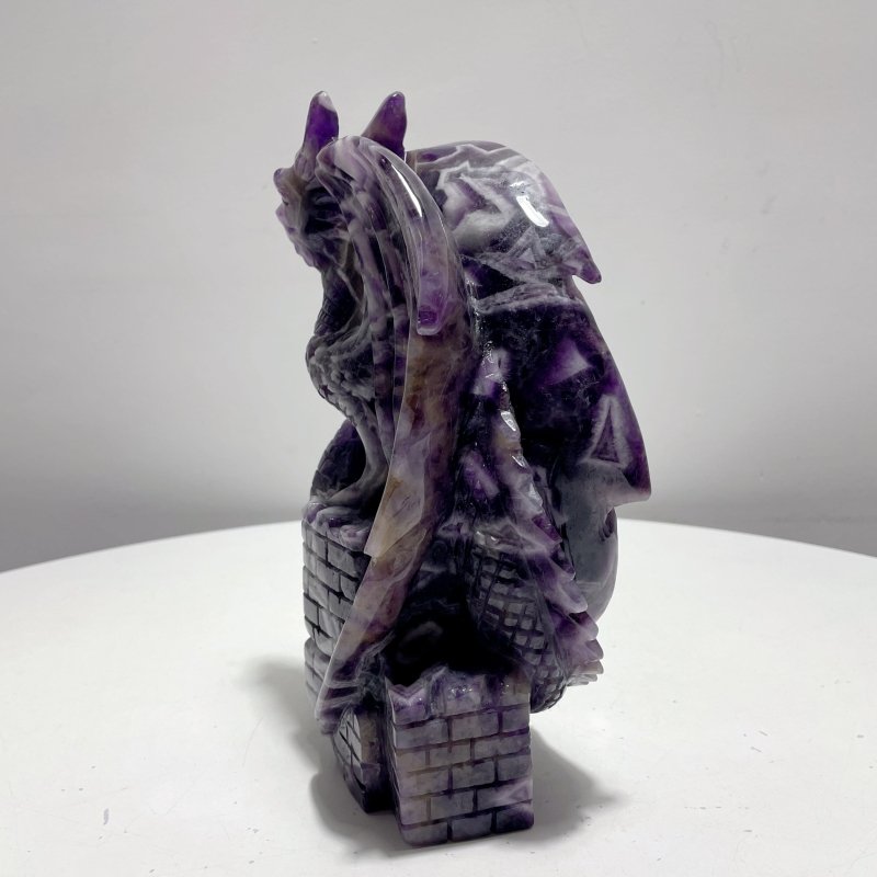 Large Chevron Amethyst Dragon With Castle Carving - Wholesale Crystals