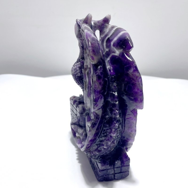 Large Chevron Amethyst Dragon With Castle Carving - Wholesale Crystals