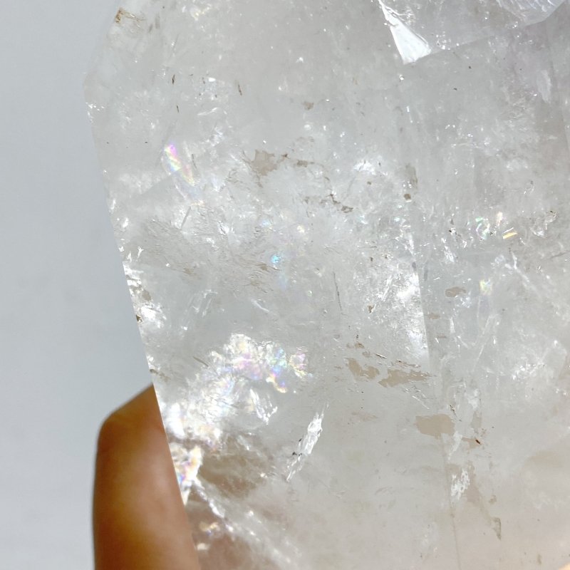 Large Clear Quartz Point With Rainbow Raw Bottom With Stand B1 -Wholesale Crystals