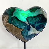 Large Geode Druzy Volcano Agate Heart With Stand (UV - Reactive) - Wholesale Crystals