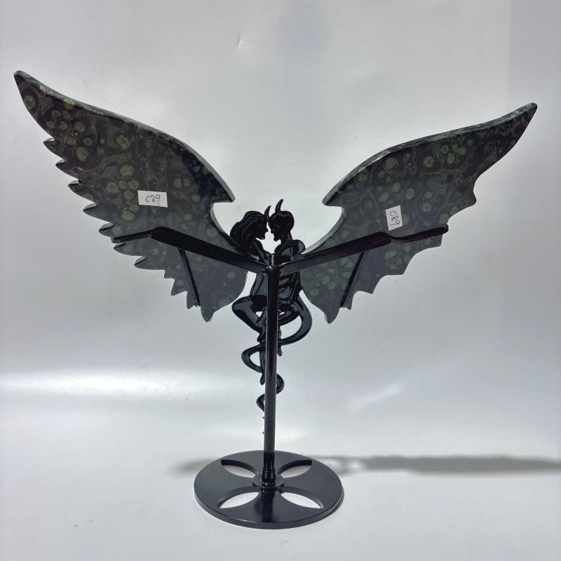 Large Kambaba Demon And Angel Wing Carving With Stand -Wholesale Crystals