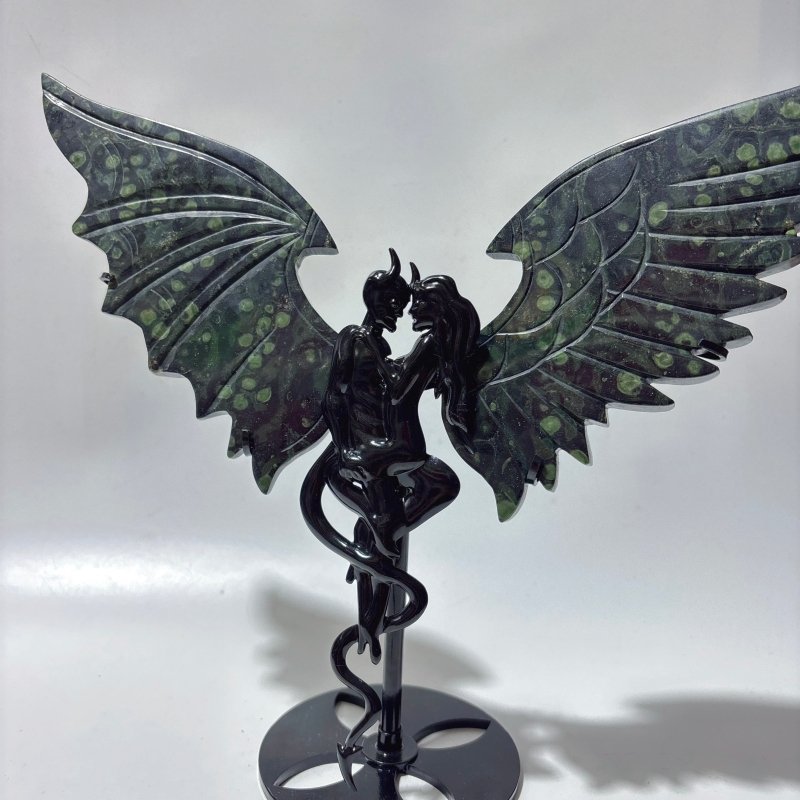 Large Kambaba Demon And Angel Wing Carving With Stand - Wholesale Crystals