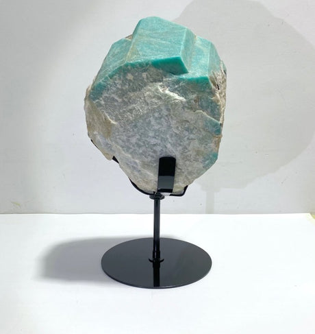 Large Raw Amazonite Mixed Black Tourmaline Specimen With Stand - Wholesale Crystals