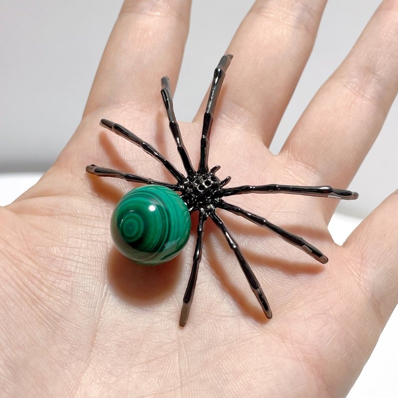 Malachite Sphere Spider Ornament Handmade Alloy Spider Wholesale - Wholesale Crystals