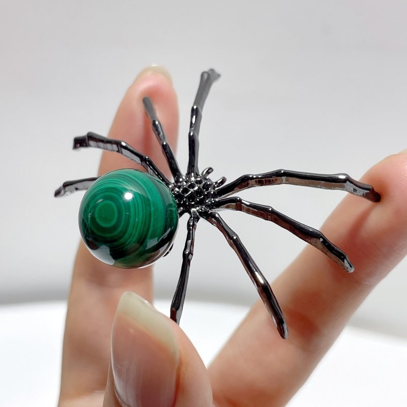 Malachite Sphere Spider Ornament Handmade Alloy Spider Wholesale - Wholesale Crystals