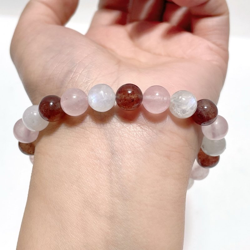 Moonstone Strawberry Quartz Rose Quartz Mixed Bracelet Wholesale - Wholesale Crystals