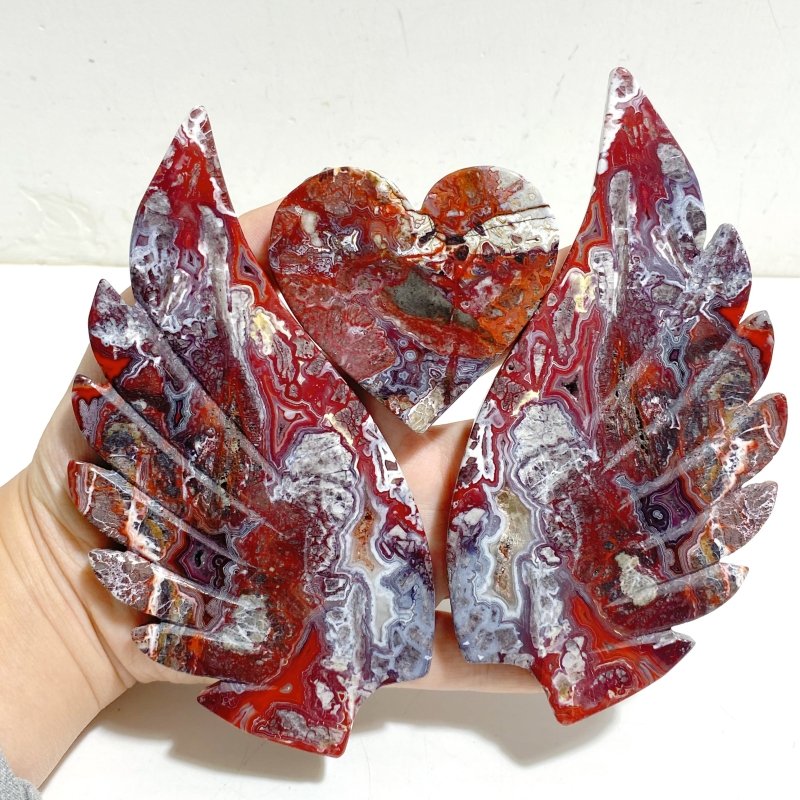 Morocco Agate Heart Wing Carving With Stand -Wholesale Crystals