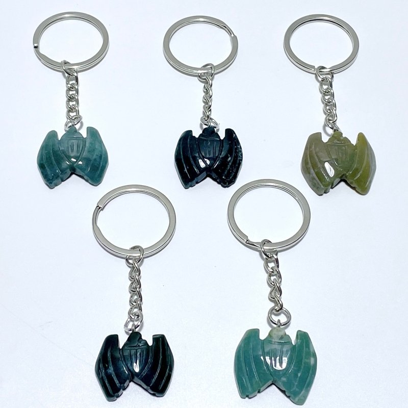 Moss Agate Bat Carving Keychain Wholesale - Wholesale Crystals