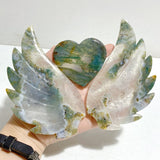 Moss Agate Heart Wing Carving With Stand -Wholesale Crystals