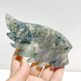 Moss Agate Heart Wing Carving With Stand -Wholesale Crystals