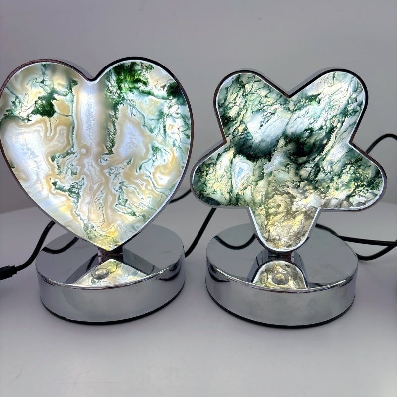 Moss Agate LED Table Lamp Flower & Heart Shape Wholesale - Wholesale Crystals