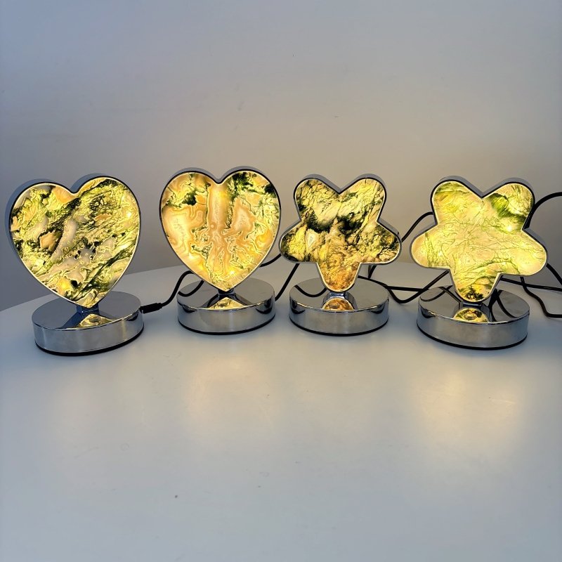 Moss Agate LED Table Lamp Flower & Heart Shape Wholesale - Wholesale Crystals