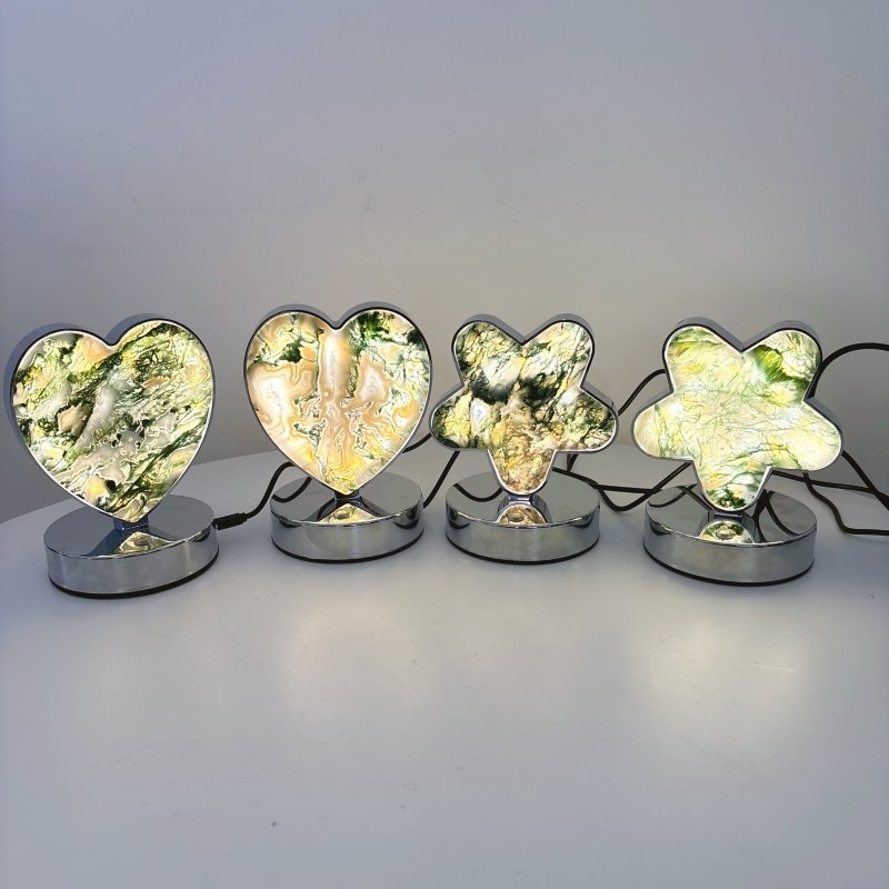 Moss Agate LED Table Lamp Flower & Heart Shape Wholesale - Wholesale Crystals