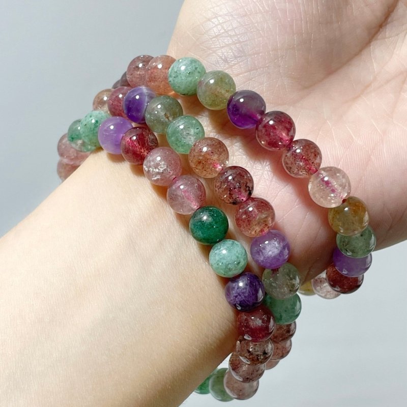 Multi - gem Beads Bracelet Wholesale Strawberry Quartz Green Strawberry Quartz Mixed Amethyst - Wholesale Crystals