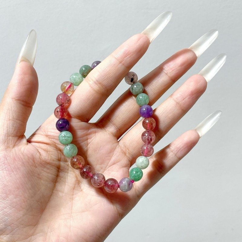 Multi - gem Beads Bracelet Wholesale Strawberry Quartz Green Strawberry Quartz Mixed Amethyst - Wholesale Crystals