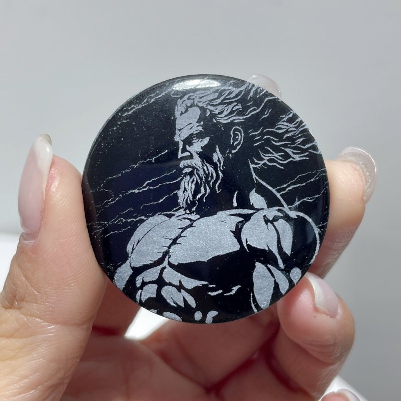 Obsidian Engraved Twelve Olympians Round Slices DIY Accessories Wholesale - Wholesale Crystals