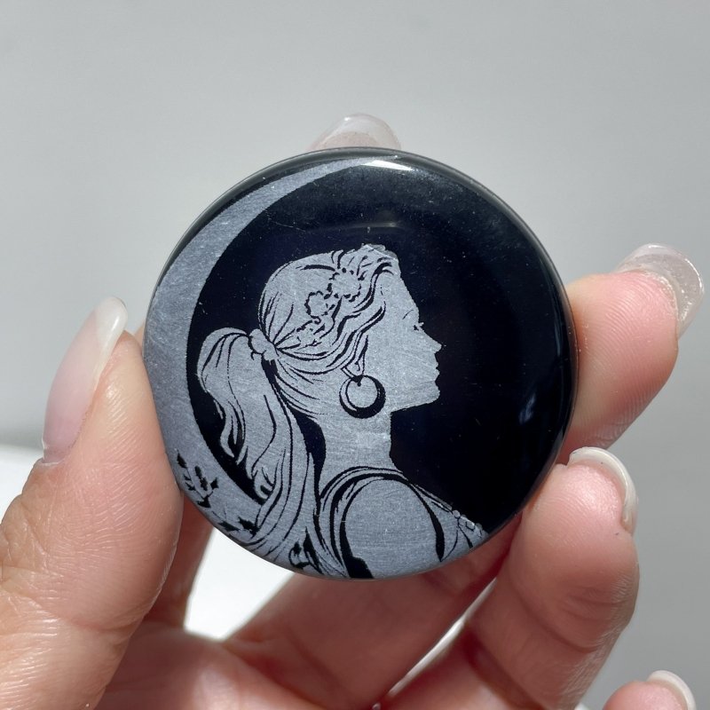 Obsidian Engraved Twelve Olympians Round Slices DIY Accessories Wholesale - Wholesale Crystals