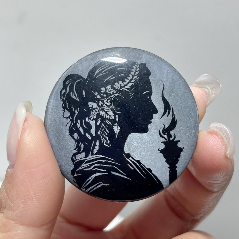 Obsidian Engraved Twelve Olympians Round Slices DIY Accessories Wholesale - Wholesale Crystals