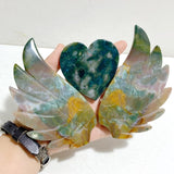 Ocean Jasper Heart Wing Carving With Stand -Wholesale Crystals