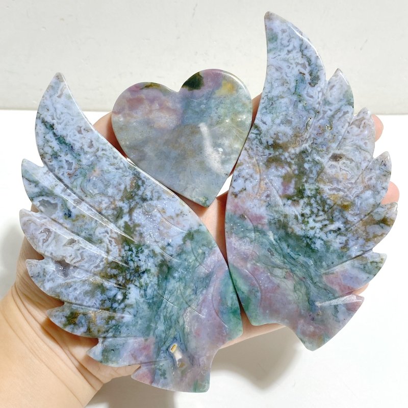 Ocean Jasper Heart Wing Carving With Stand -Wholesale Crystals
