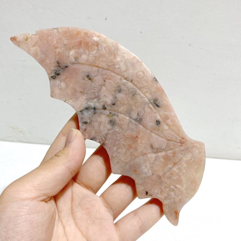 Pink Agate Flying Dragon Wing Carving With Stand - Wholesale Crystals