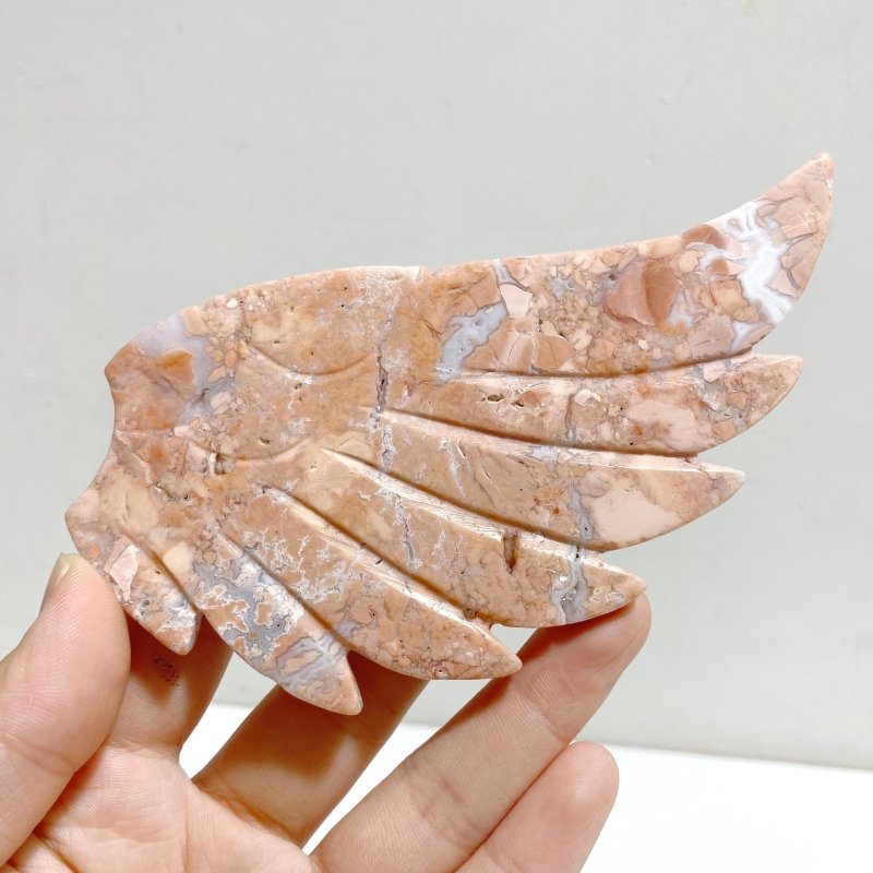 Pink Agate Heart Wing Carving With Stand -Wholesale Crystals