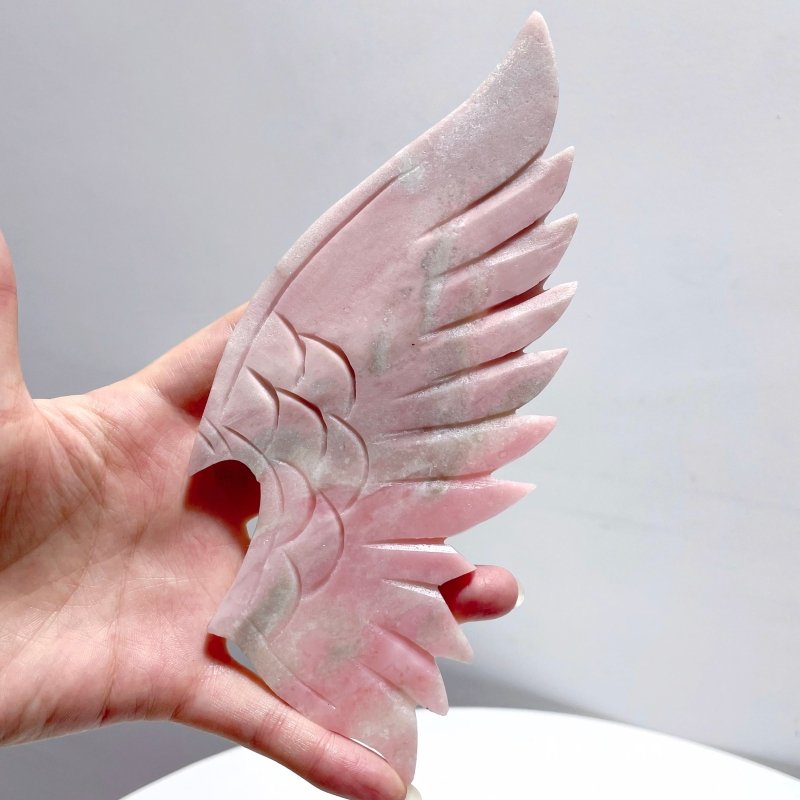 Pink Opal Demon And Angel Wing Carving With Stand - Wholesale Crystals