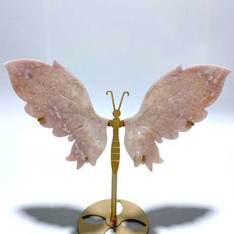 Pink Sakura Agate Butterfly Wing Carving With Stand - Wholesale Crystals