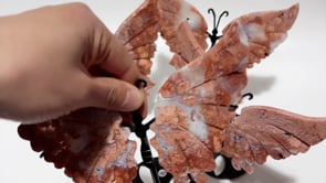 4 Pairs Pink Agate Butterfly Wing Carving With Stand