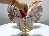 2 Pieces Butterfly Carving With Stand Flower Agate Mookaite