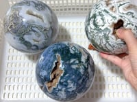 3 Pieces Large  Geode Moss Agate Large Sphere