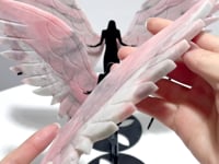2 Pairs Pink Opal Angel Wing Carving With Stand