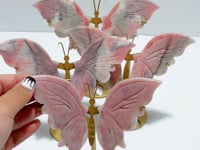 4 Pairs Pink Opal Butterfly Wing Carving With Stand