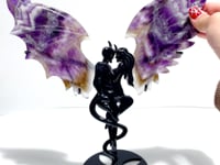 Unique Chevron Amethyst Demon and Angel Wing Carving With Stand