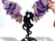 Unique Chevron Amethyst Demon and Angel Wing Carving With Stand