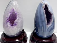 2 Pieces Amethyst Cluster Mixed Agate Dinosaur Eggs Home Decor With Stand