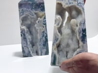 2 Pieces Large Geode Druzy Moss Agate Tower Point