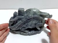 Unique Purple Labradorite Flying Dragon Castle Carving