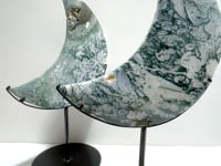 2 Pieces Large Moss Agate Moon With Stand Home Decor