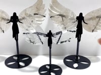 3 Pairs Angel Wing Carving With Stand Clear Quartz Smoky Quartz