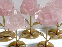 5 Pairs Beautiful Rose Quartz Flower Carving With Stand
