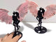 2 Pairs Pink Opal Demon Angel Wing Carving With Stand
