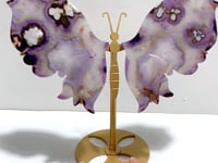 Beautiful Purple Sakura Flower Agate Butterfly Wing Carving With Stand