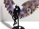 Unique Purple Sakura Flower Agate Demon and Angel Wing Carving With Stand
